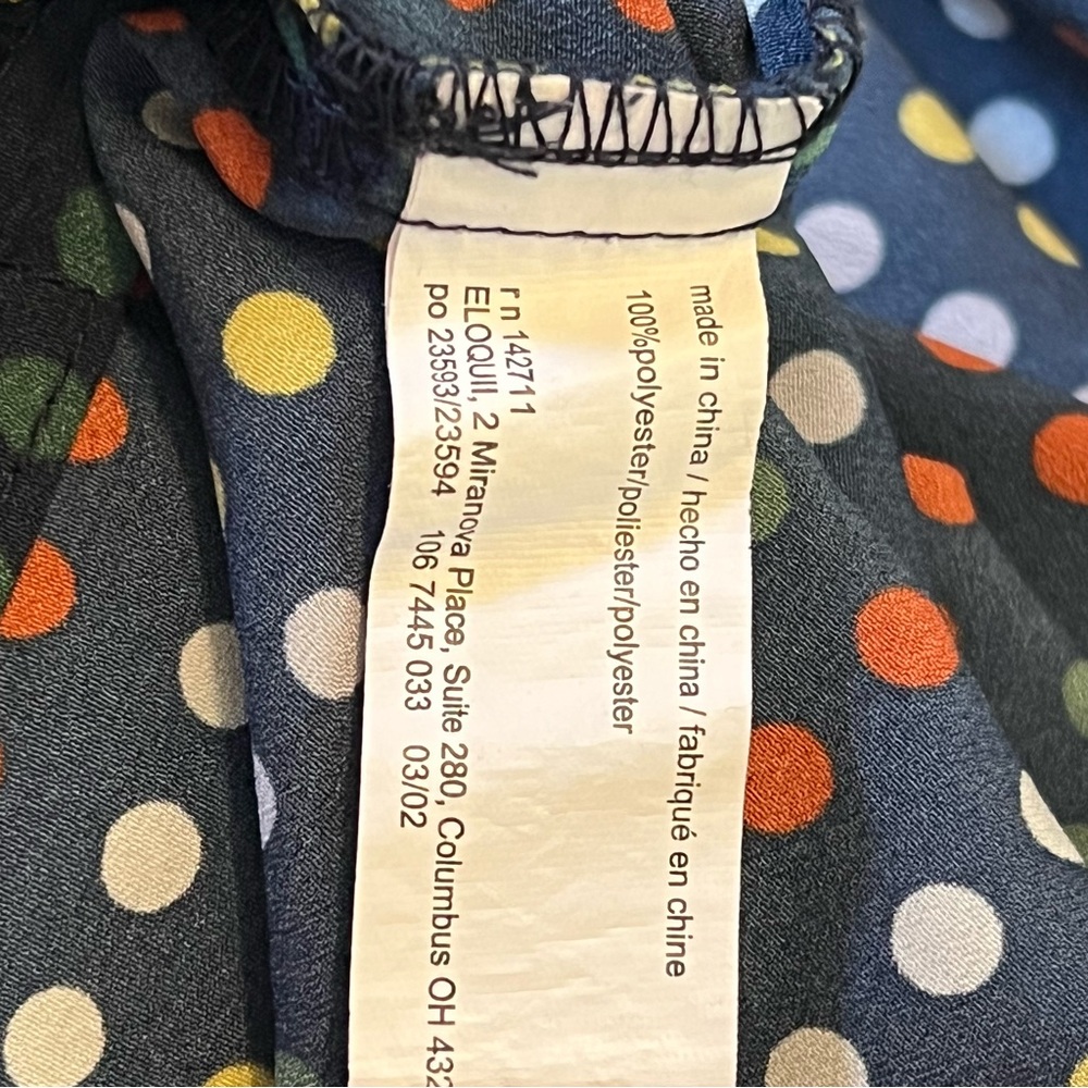 Eloquii Tie Neck Blue Multi Color Polka Dot Retro Career Office Blouse Size 16 - Picture 11 of 12